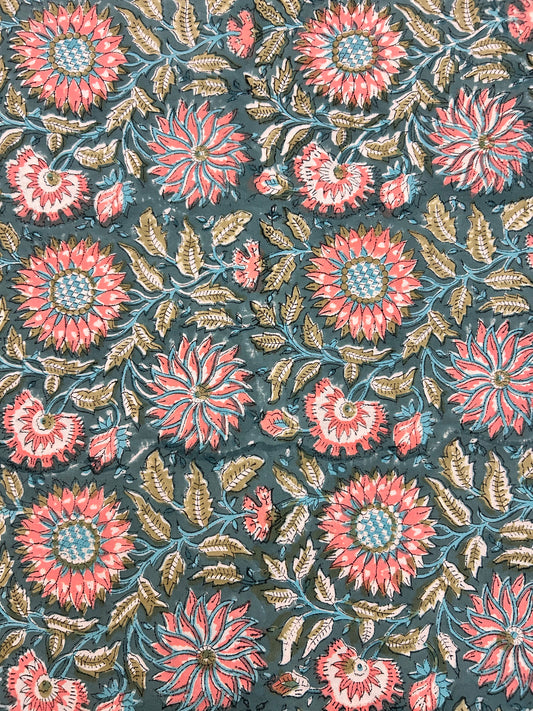 large bold stylised floral design block printed table cloth