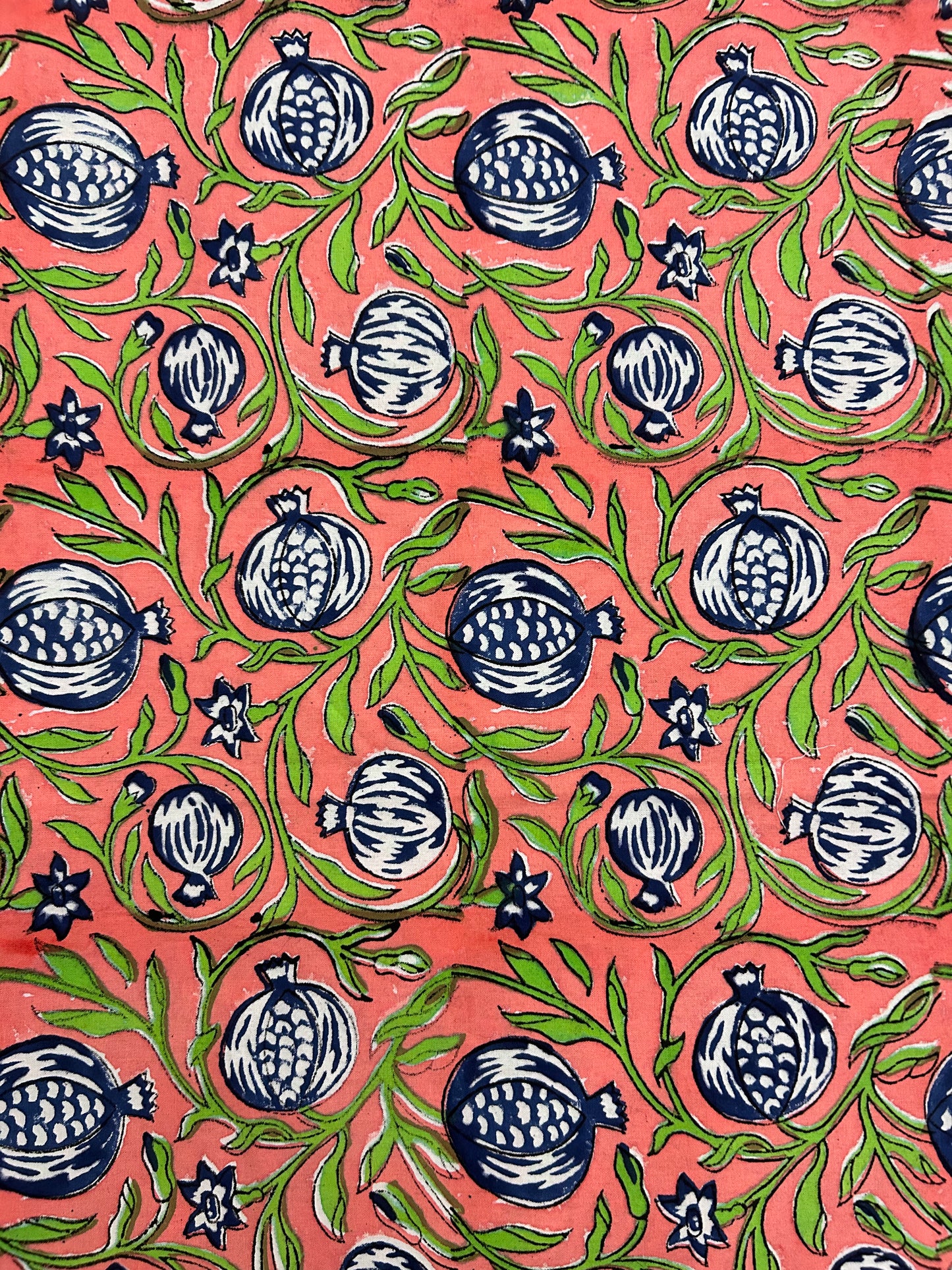 Striking orange, green and blue floral block print table cloth