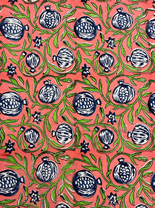 Striking orange, green and blue floral block print table cloth