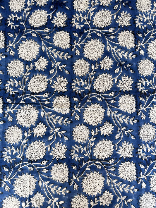 Navy blue and white floral block Print table cloth
