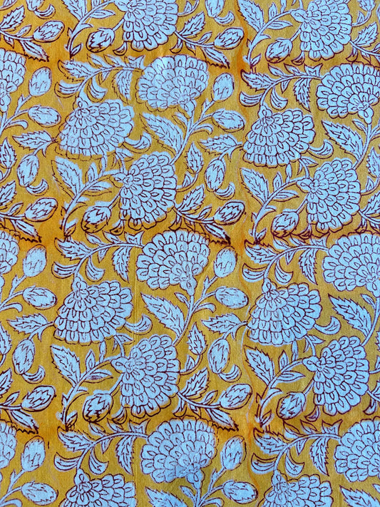 Yellow and white floral block printed table cloth