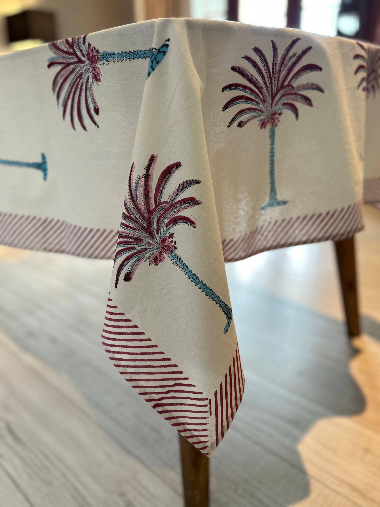 Palm tree oasis Indian block printed table cloth
